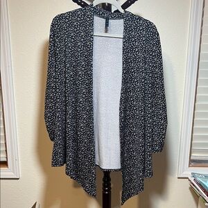 Ashley Blue Black and White Open-Front Cardigan